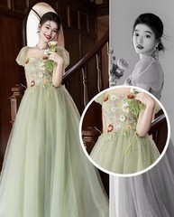 Mint Green Square Neck Princess Women Dress US Size 2+US SELLER