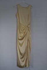 Abercrombie & Fitch Beige Satin Ruched High Neck Open Back Long Dress S