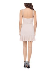 BLONDIE Womens Sheath Mini Dress Pink Ruffled Halter Party Juniors 5