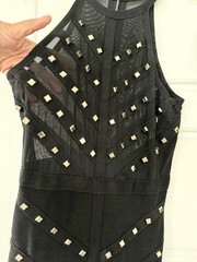 bebe Black Bodycon Halter Neck Mesh Sheer Top Studded Bodycon Dress XS/S