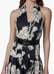 NWT Donna Karan NY Collared Halter A-Line Slvless Dress, 12, Black/Cream, $199