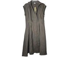 OGL Viscose-Linen Collared V-neck Midi Dress w/ Drawstring, Olive, Small, NWT