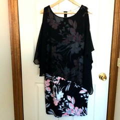 TEABERRY ANGLE CHIFFON OVERLAY WITH PINK/GREY FLORAL DRESS SIZE 8