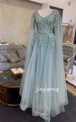 Custom Sparkle Net Pattern Sequined Pleat Aline Vneck LongDress Bespoke Occasion