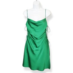 Beige Botany Green Satin Cocktail Party Bodycon Dress Side Cutout Size Medium