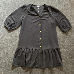 Estelle Shirt Dress Womens 1X Black Knit 3/4 Sleeve Button Front Drop Waist