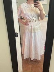 Lilia Smith exclusive White Cotton Fringe Western Maxi Dress Studded Belted