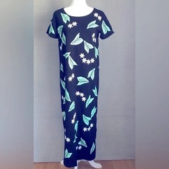M.Mac Palm Leaves Black Ankle Length Cotton Dress Size Small