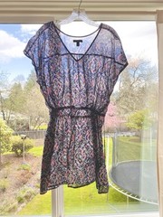 EUC JCrew S Cotton Tissue Tunic Top Dress Sheer Fabric Vneck Drawstring Waist