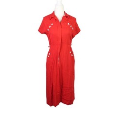 Vintage 40s Mode O&rsquo;Day red knee length shirt dress Small