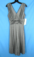 NWT WILLOW GLENN Black/Silver PLEATED V-Neck RUCHED WAIST Cocktail Dress Sz 8