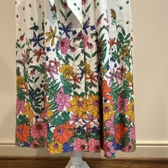 Talbots Petite 6P White Floral Midi Shirt Dress 3/4 Puff Sleeve Tie Waist