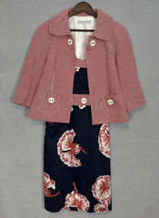 Jennifer Reale Design VTG Fan Floral Print Dress with Jacket Women Sz 6 & 8 Navy