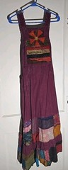 Bohemian Patchwork Floral Pinafore Dress Square Neck Button Strap Applique