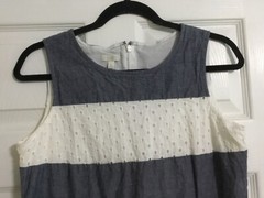 TALBOTS Blue Chambray & White Eyelet Shift Dress Sleeveless Petite 8P Nautical