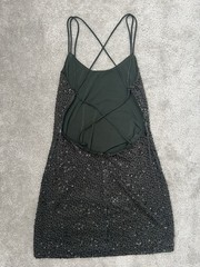 NBD Dark Green Sequin Mesh Mini Dress Scoop Neck Strappy Sleeveless Zip Size S