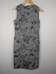 Talbots Dress Womens 4 Gray Wool Blend Sleeveless Floral Sheath Career Work