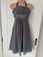 Alfred Angelo Charcoal Grey Halterneck Chiffon Midi Dress Bridesmaid UK 8 M B1