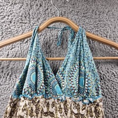 Sunny Girl Womens A-line Dress Size 8 Blue Beige Yellow Sleeveless Backless