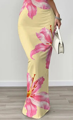 NEW Small Elegant Sleveless Ruched Soft YELLOW Maxi Dress w Pink & White Flowers