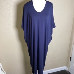 Barefoot Dreams Luxe Milk Jersey Caftan Dress Navy Blue Petite One Size A307591