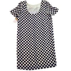 Nipon Womens Black & White Checker Silk Dress Short Sleeve US Checkered Size 12