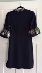 LaFuori Blue Multicolor Beaded Collared Dress Small