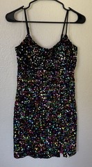Pear Culture Women Sz 7/8 Sequin Spaghetti Strap Rainbow Mini Dress Party Vegas