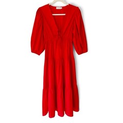 The Lulo Project Lilies Tie-Front Cotton Stretch Midi Dress Bright Red Medium