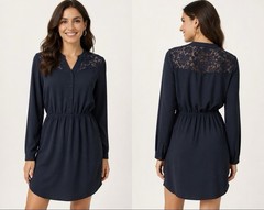 Johnston & Murphy Dress S Small Navy Blue Lace Trim Top Long Sleeve
