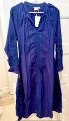 Julia Amory Coatue Caftan Navy Blue Floral Embroidered Dress NWT Size L