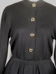 NWOT St. John Collection black santana knit dress. 6, logo buttons, long sleeve