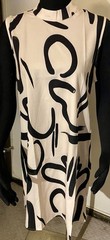 NEW DRESS L Ivory And Black Print Keyhole Neck Machine Washable Poly 40” Bust
