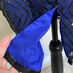  Laurence Kazar Blue Black Beaded Sequin Mesh Scoop Back Woman’s Dress PM