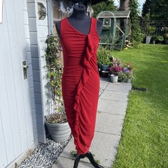 Jean Paul Gaultier Soleil Red Mesh Ruffle Ruched Bodycon Dress Size M