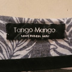 Tango Mango Womens Elegant Leaf Print Sleeveless Dress Sz M Gray White Tropical