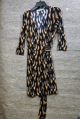 Evan Picone Faux Wrap Dress Womens Size 6 Black Artsy Geometric Art to Wear Boho