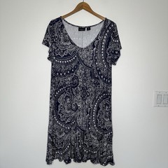Cynthia Rowley Shift Dress Womens 1X Navy Blue Paisley V Neck Knit Stretch