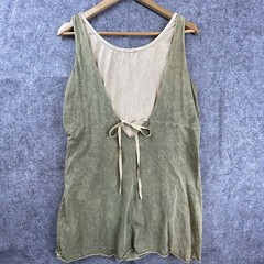 One World Dress Medium Khaki Green Layered Ribbon Grunge 90s Y2K Boho Earthy USA