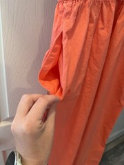 Marine Layer Coral Solid V-Neck Puff Short Sleeve Smocked Pocket Sundress L