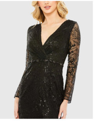 MAC DUGGAL 68016 EMBELLISHED WRAP OVER LONG SLEEVE BLACK GOWN sz 12