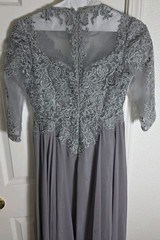 Elizabeth K GLS Womens Dress Formal Long Maxi Gown Gray Sz M Chiffon Beaded