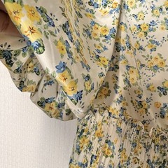 Code Mode Floral Puff Sleeve Tiered Ruffle Mini Dress Keyhole Button Size M