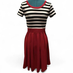Vessos Women’s S Red Black White Striped Fit & Flare Midi Knit Dress Stretch