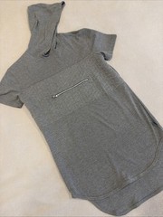 Gray Hoodie Short-Sleeve Sweat Tunic With A Zipper Dress Size S￼￼