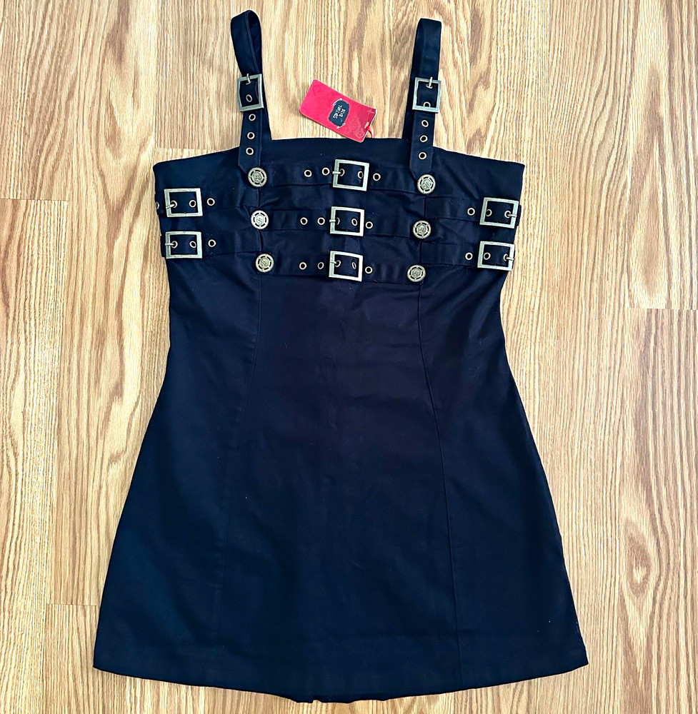 Dead Threads Goth Black Buckle Mini Dress Cyber Punk Mall Goth Y2K Alternative