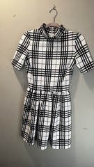 Design Lab Lord & Taylor Black White Plaid Mock Neck Fit & Flare Dress Medium