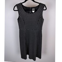 Anne Klein Polka Dot Viscose Blend A-Line Dress Black White Sleeveless 6P