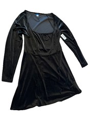 New Womens Large Black Velvet Long Sleeve Dress Old Navy