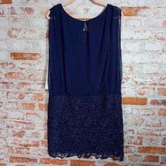 Aidan Mattox Cocktail Dress Womens 14 Navy NWT Chiffon Blouson Lace Skirt